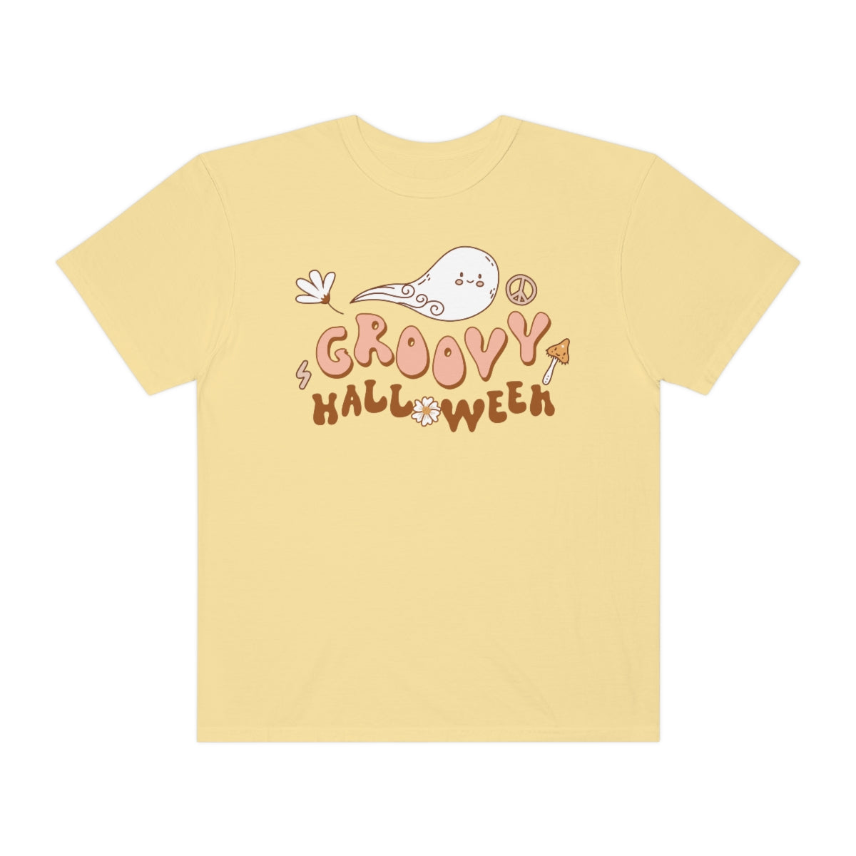 Happy Groovy Halloween Cute Retro Lettering Design, Halloween Tshirt, Funny Tshirt Design on Unisex Garment-Dyed T-shirt