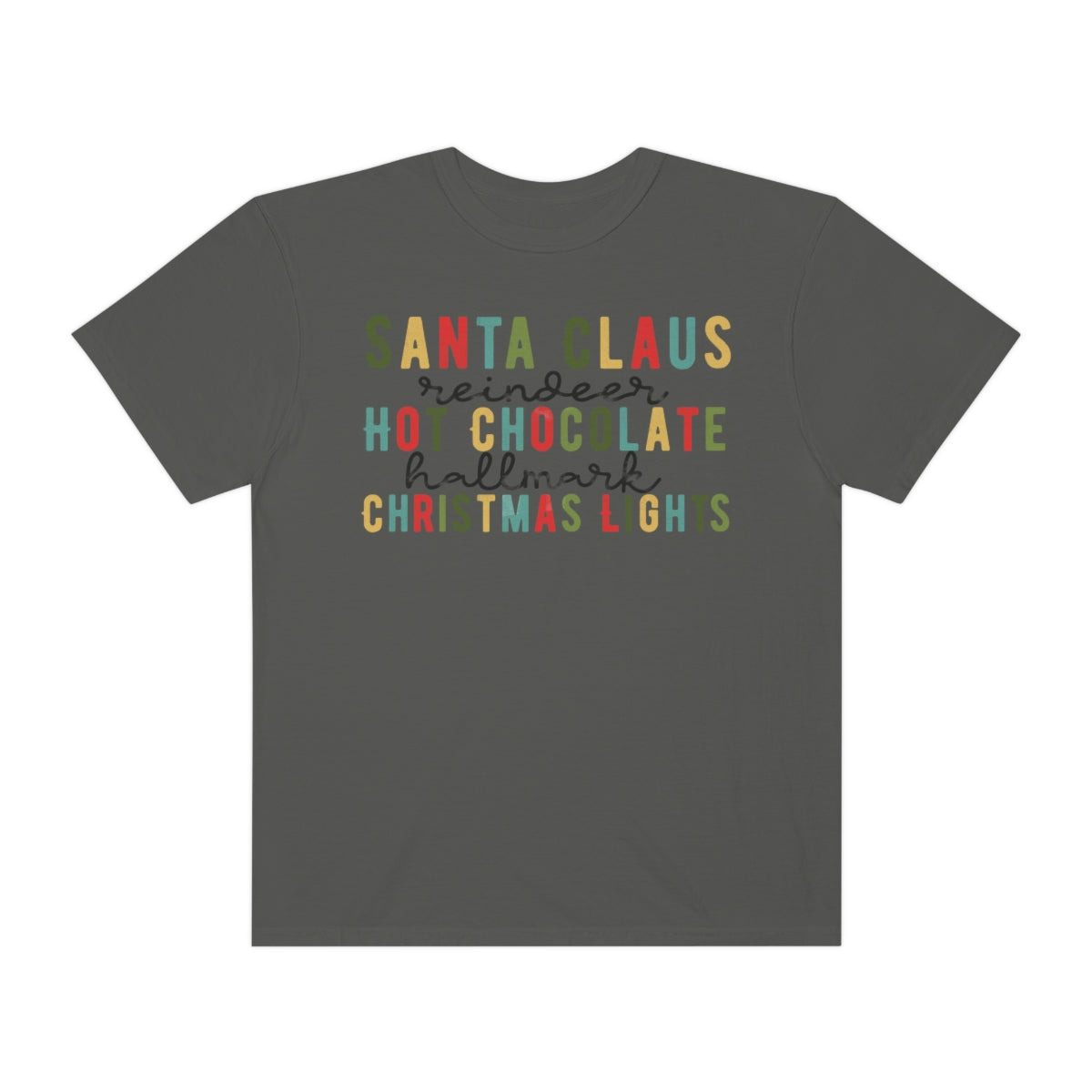 Santa Claus, Reindeer, Hot Chocolate, Hallmark & Christmas Lights Tshirt