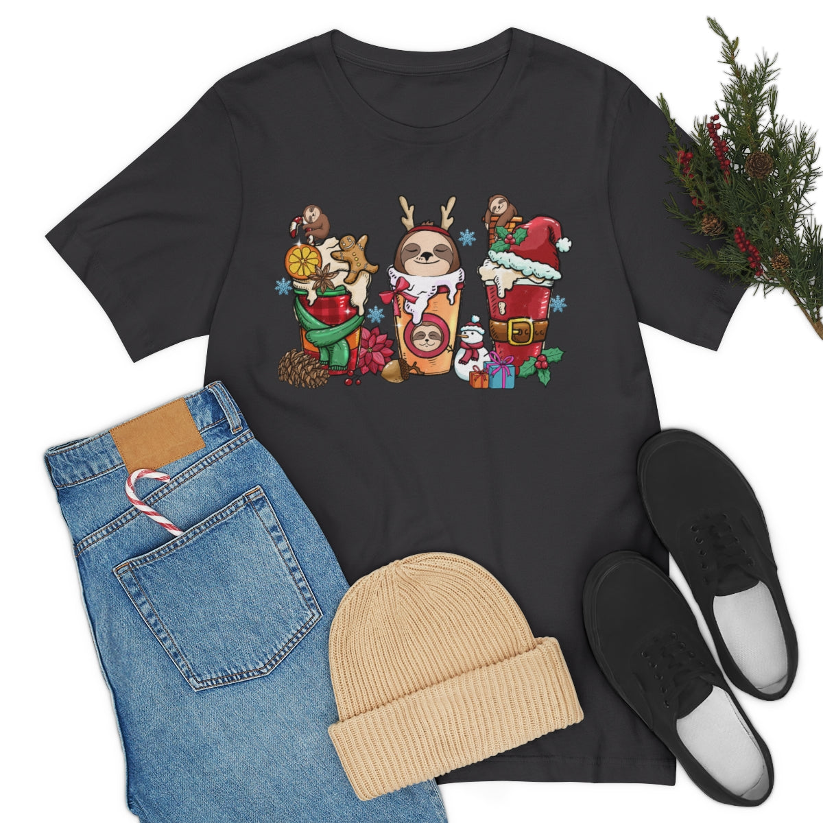 Cute Sloth Christmas Coffee Cup Xmas Tshirt