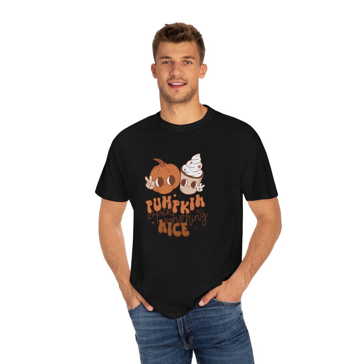 Pumpkin Spice Everything Cute Coffee & Pumpkin Halloween Design, Halloween Tshirt, Funny Tshirt Design on Unisex Garment-Dyed T-shirt