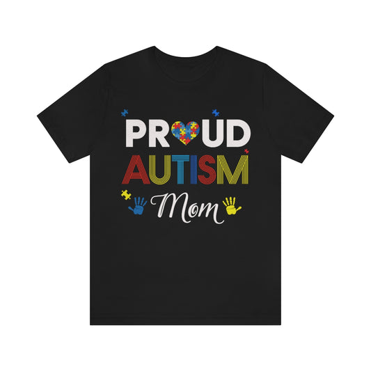 Proud Autism Mom with Handprints Puzzle Pieces Tshirt