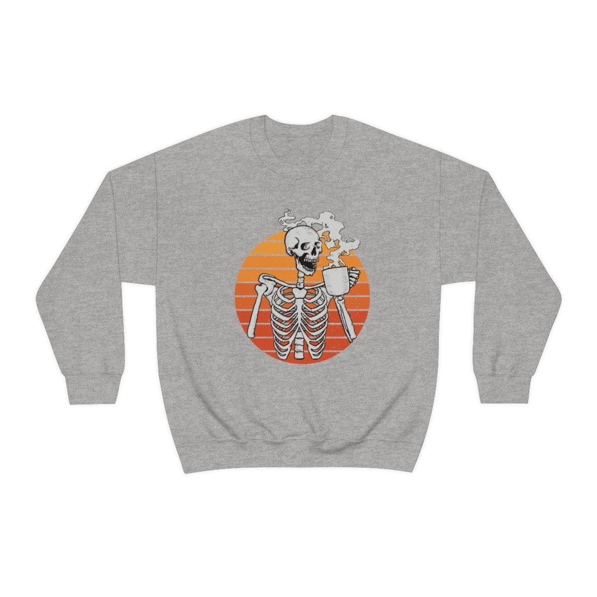 Skeleton Drinking Coffee Sweatshirt, Skeleton Sweater, Coffee Lover Sweatshirt, Halloween Crewneck Sweatshirt, Halloween Sweater, Spooky Season, Fall Shirts on Unisex Heavy Blend™ Crewneck Sweatshirt