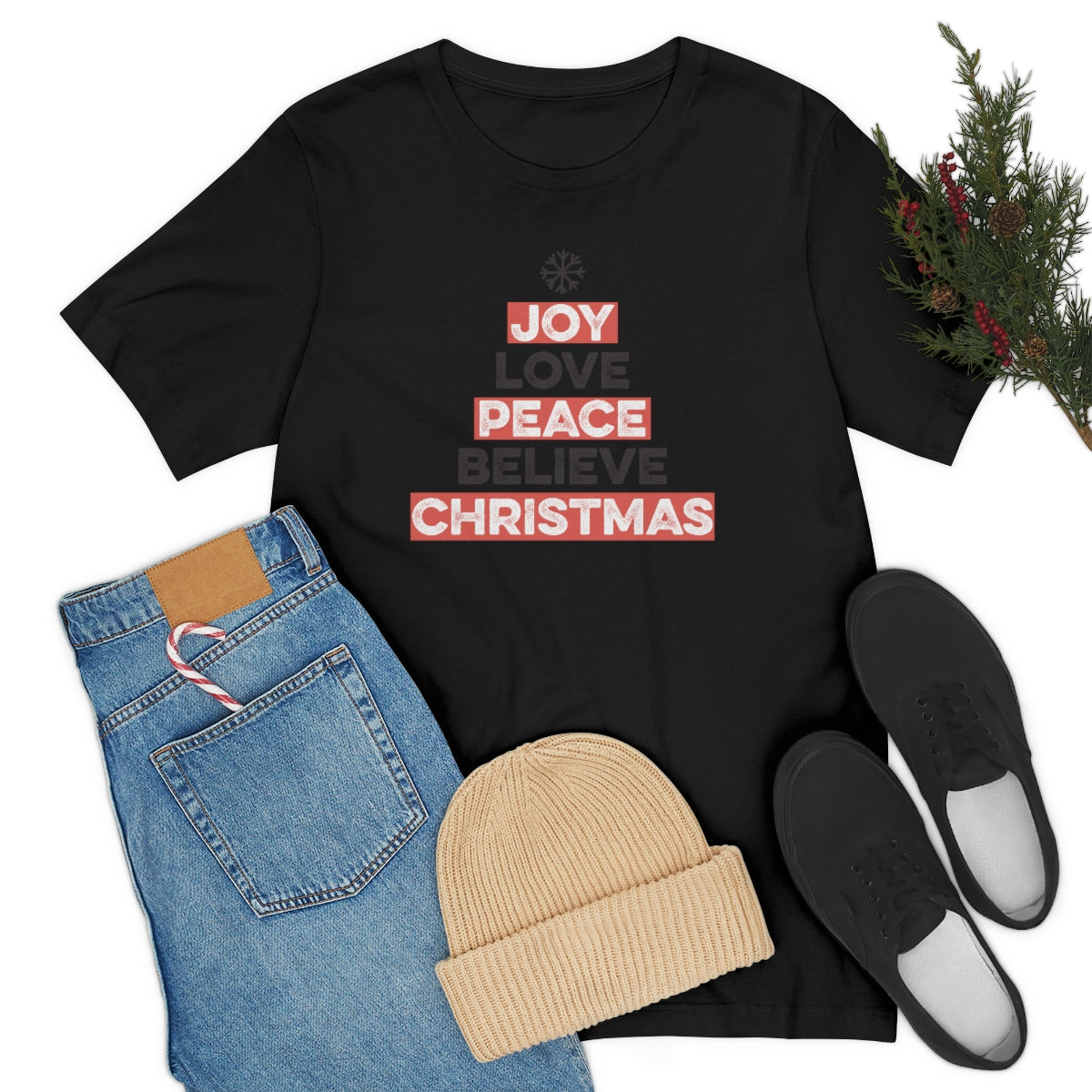 Joy Peace Believe Christmas Xmas Holiday Tshirt