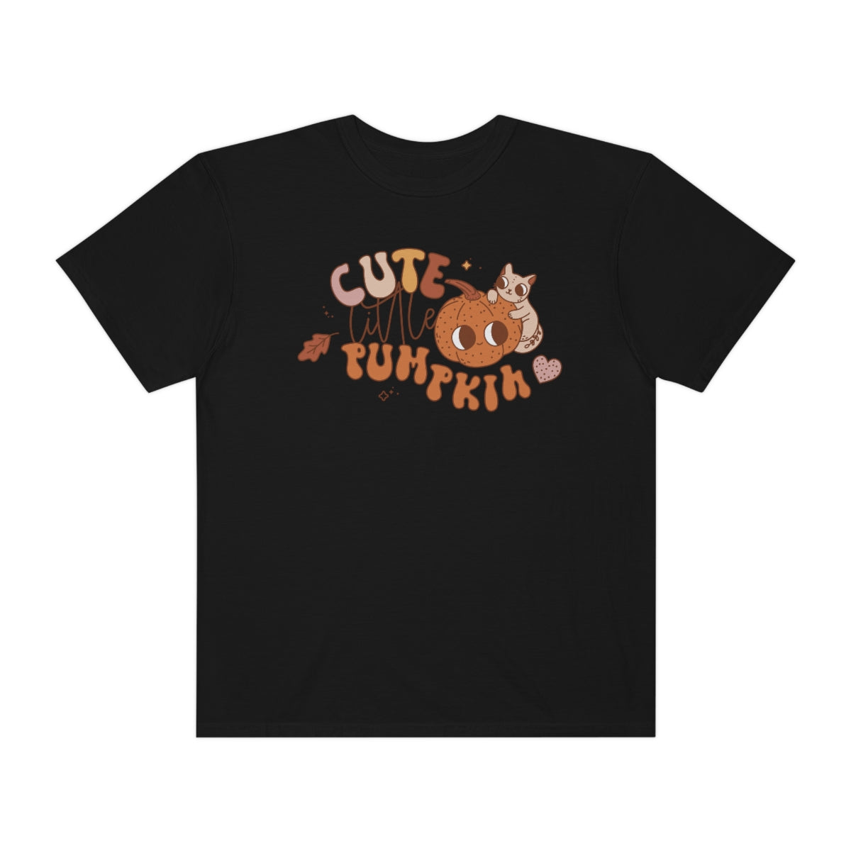 Cute Little Pumpkin with Black Cat and Retro Lettering Design, Halloween Tshirt, Funny Tshirt Design on Unisex Garment-Dyed T-shirt