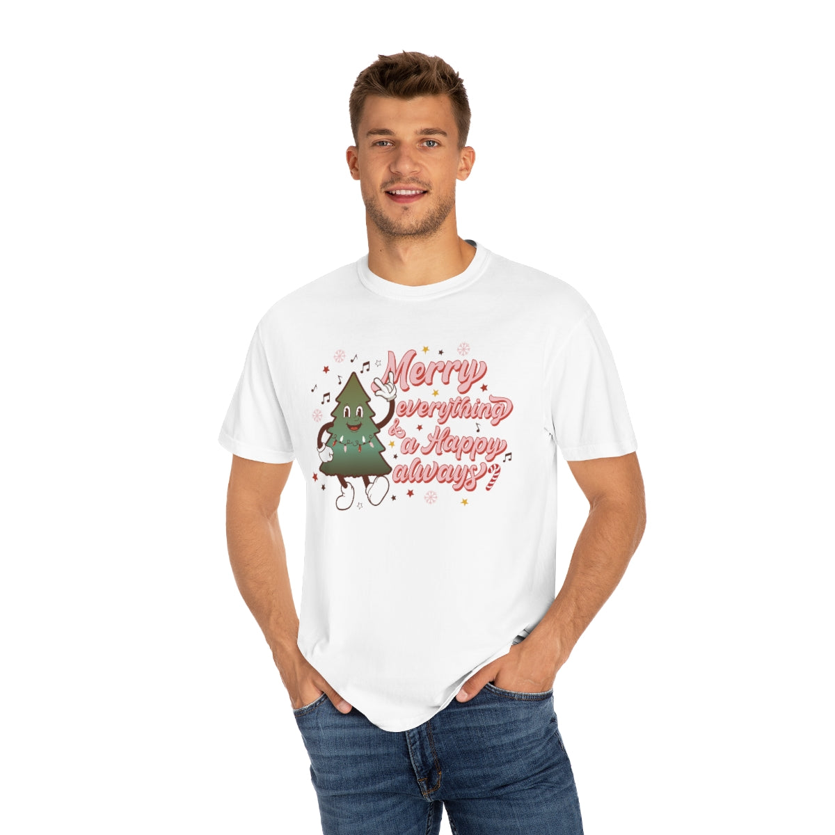 Merry Everything & Happy Always Christmas TeeShirt design on Unisex Garment-Dyed T-shirt