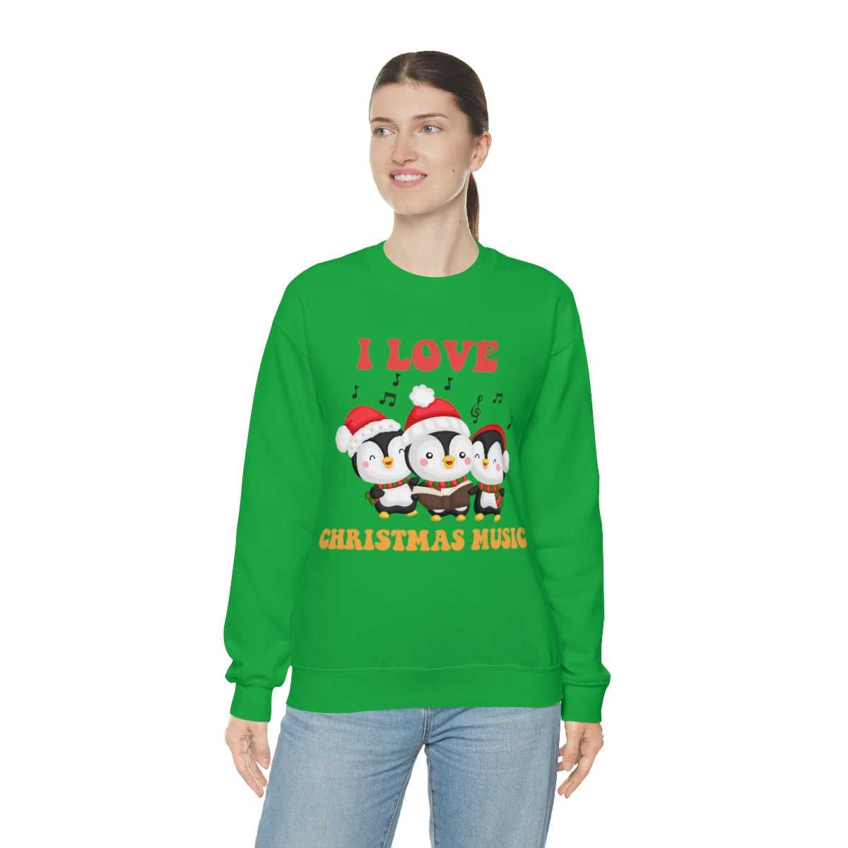 Cute I Love Christmas Music Singing Caroling Penguins Xmas Holiday Sweatshirt