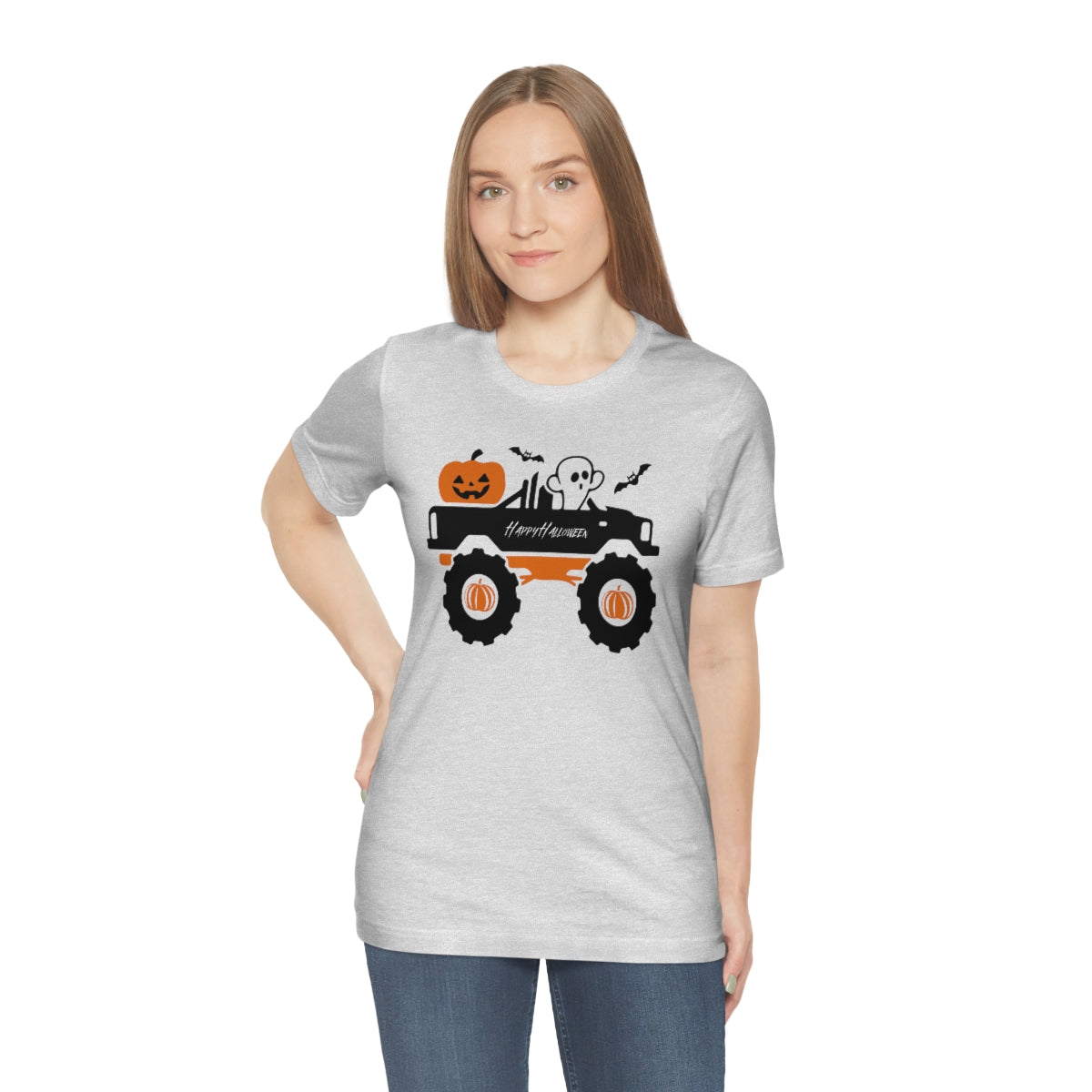 Big Rig Ghost Happy Halloween, Pumpkin Tshirt, Funny TShirt Design on Unisex Jersey Short Sleeve Tee