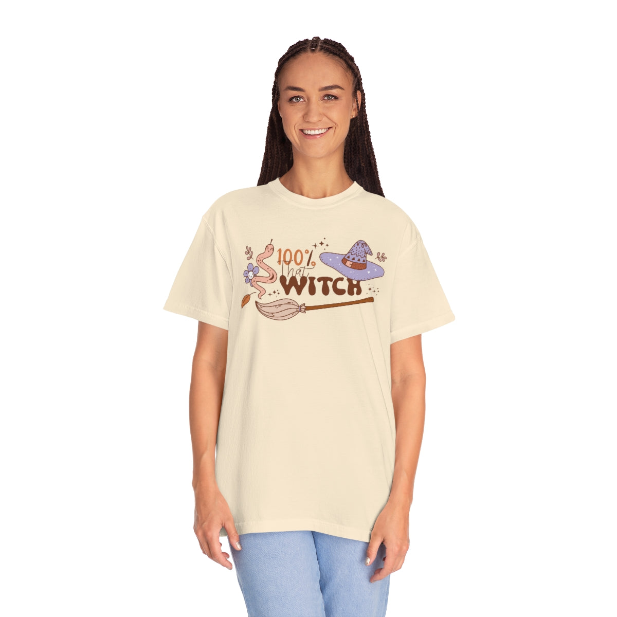 100% that Witch Cute Retro Lettering Design, Halloween Tshirt, Funny Tshirt Design on Unisex Garment-Dyed T-shirt