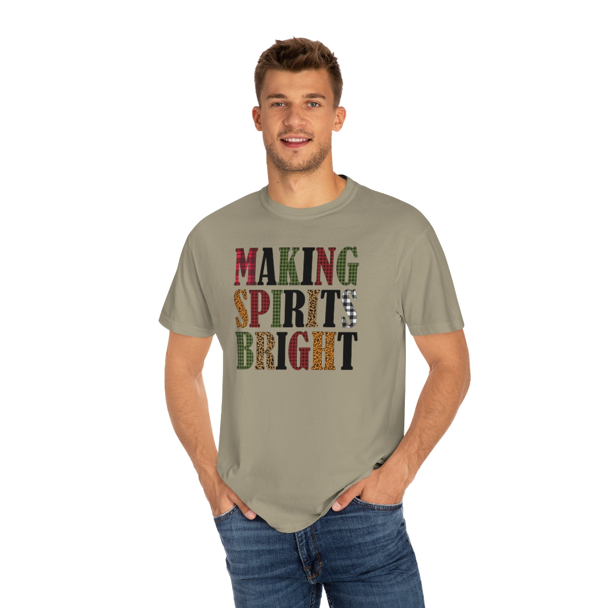 Making Spirits Bright Plaid Leopard Print Christmas Tshirt