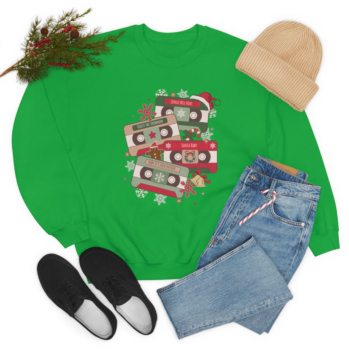 Retro Cassette Christmas Music Sweatshirt