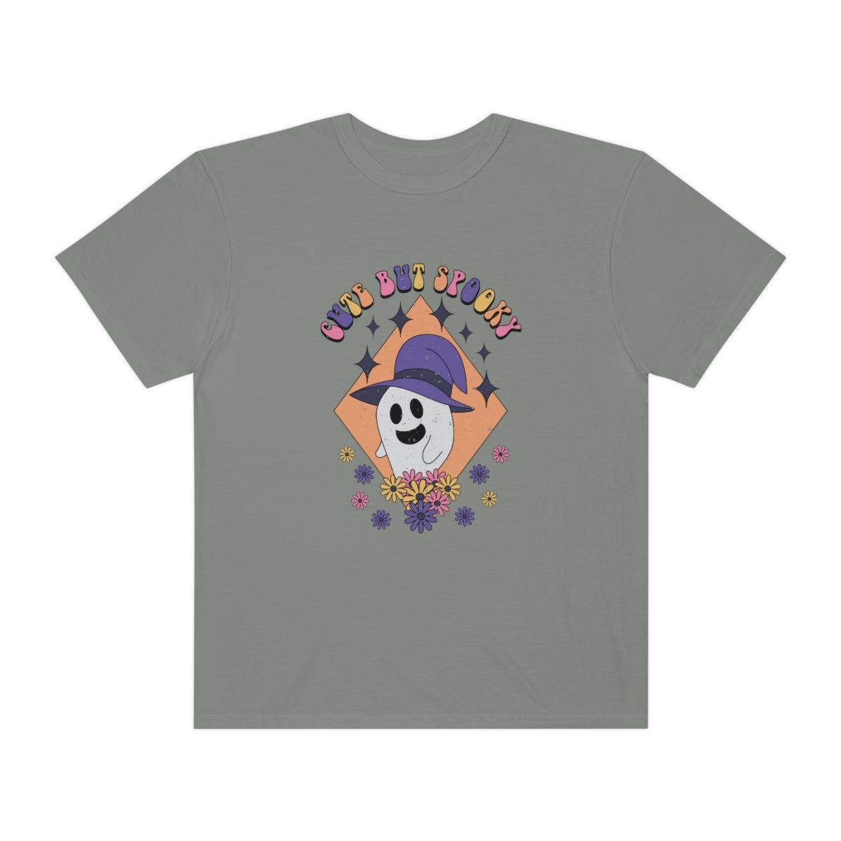 Cute but Spooky Cute Retro Halloween Teeshirt Design on Unisex Garment-Dyed T-shirt