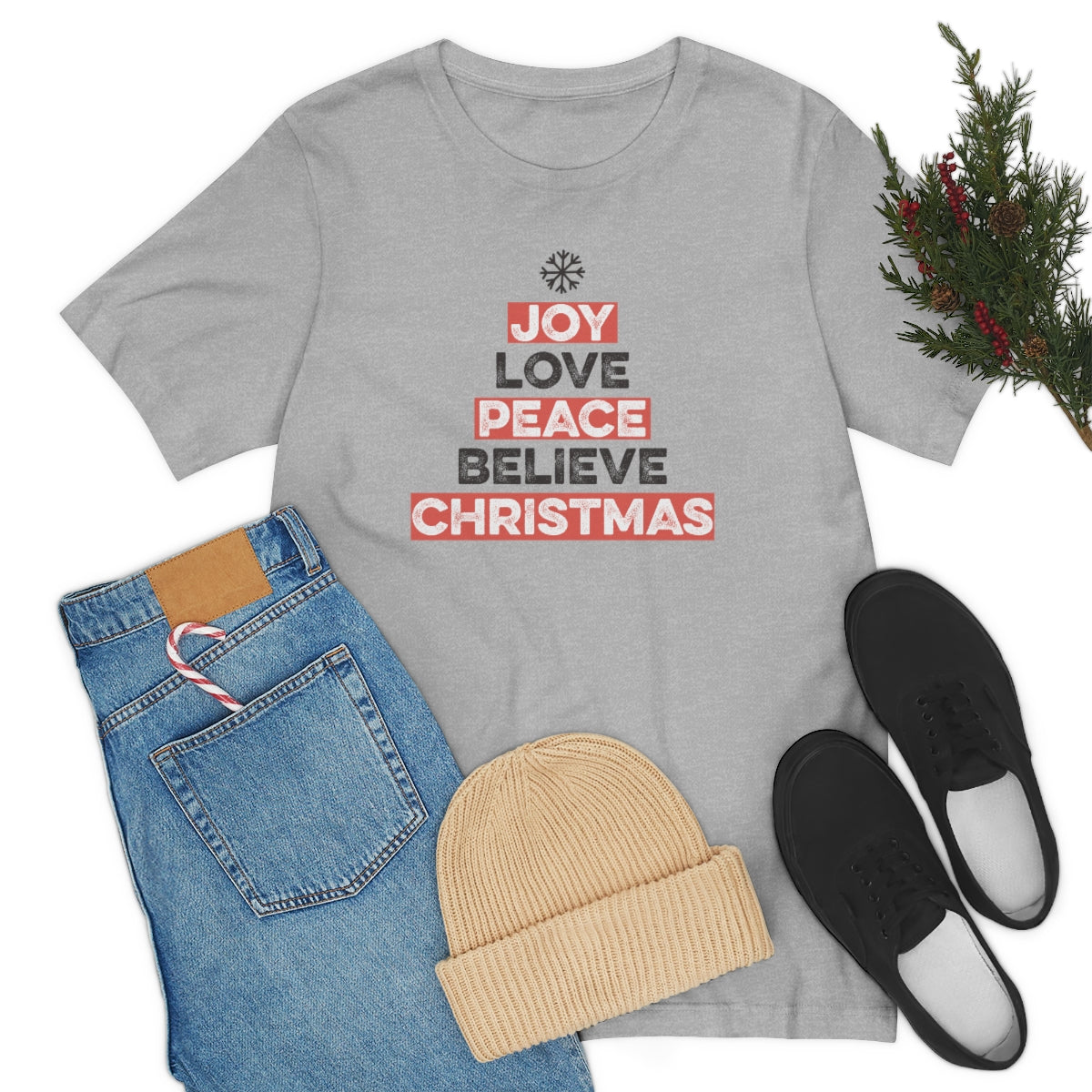 Joy Peace Believe Christmas Xmas Holiday Tshirt