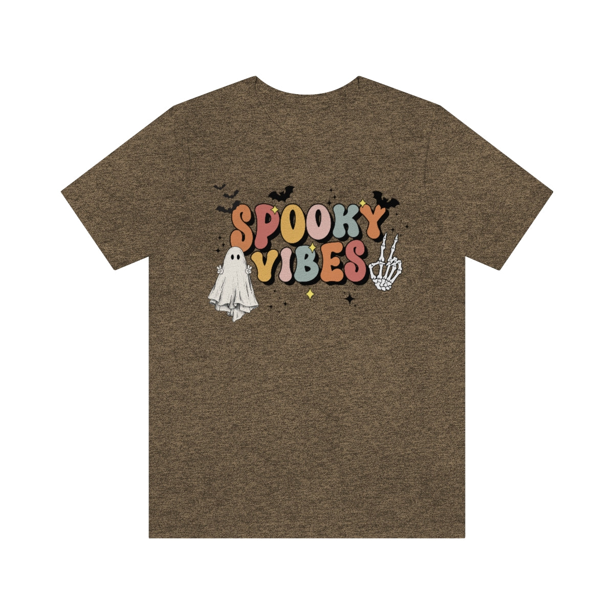 Spooky Vibes Retro Letters with Ghost TShirt, Funny Shirt, Halloween Lover Gift on Unisex Jersey Short Sleeve Tee