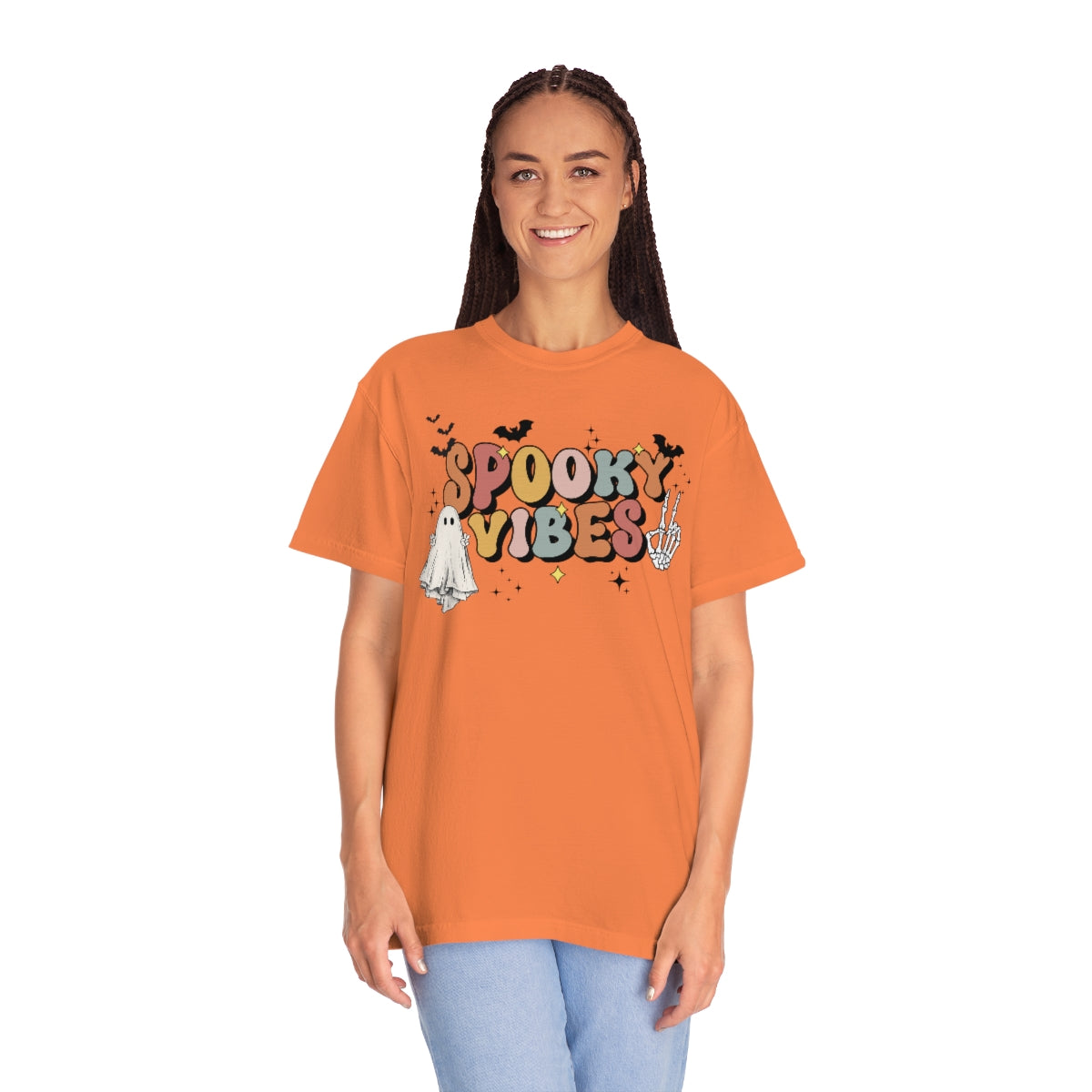 Spooky Vibes Retro Lettering Design, Halloween Tshirt, Funny Tshirt Design on Unisex Garment-Dyed T-shirt