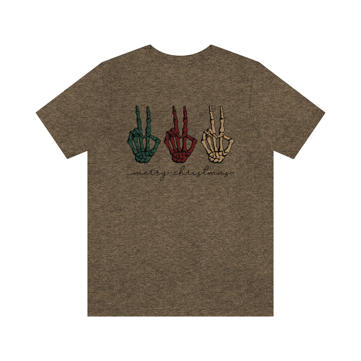 Three Peace Signs Skeleton Hands Spooky Merry Christmas Script Tshirt