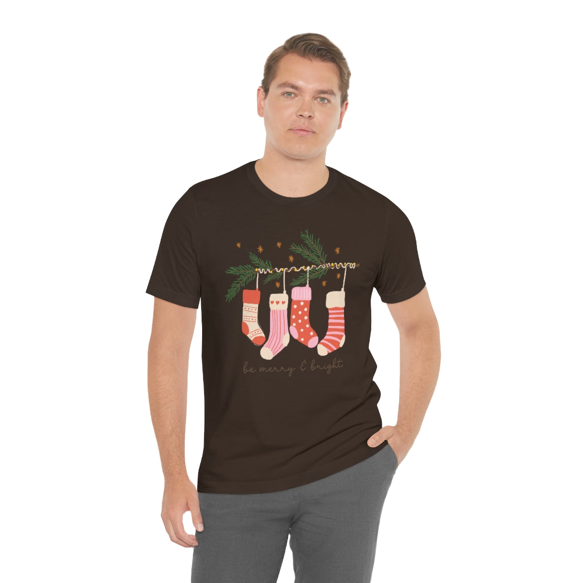 Be Merry & Bright Stockings Christmas Tshirt