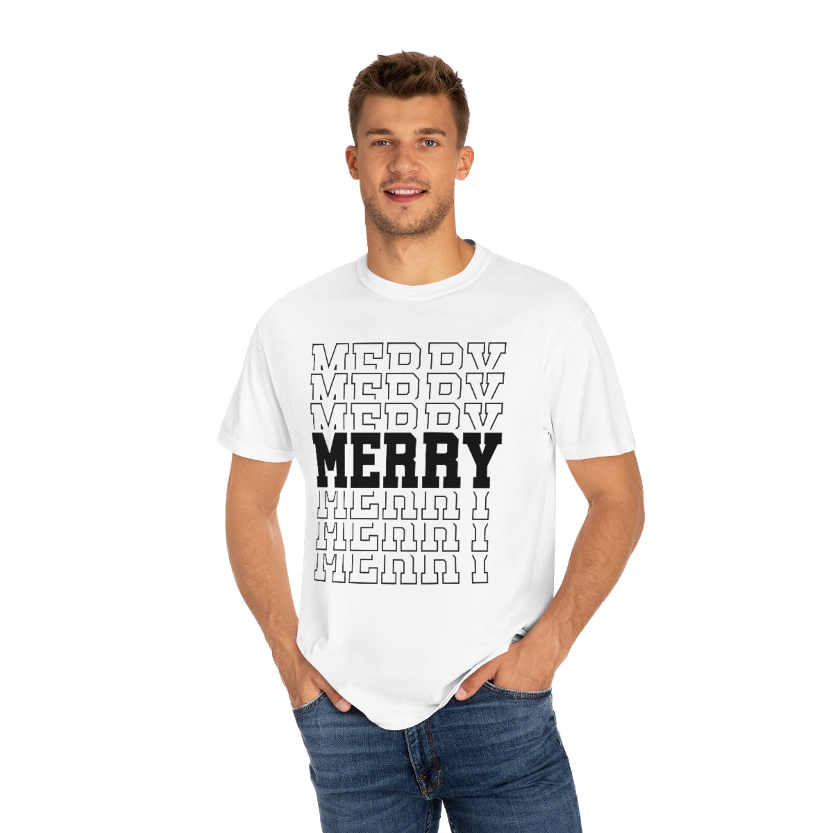 Merry Merry Merry Varsity Lettering Christmas Holiday Tshirt