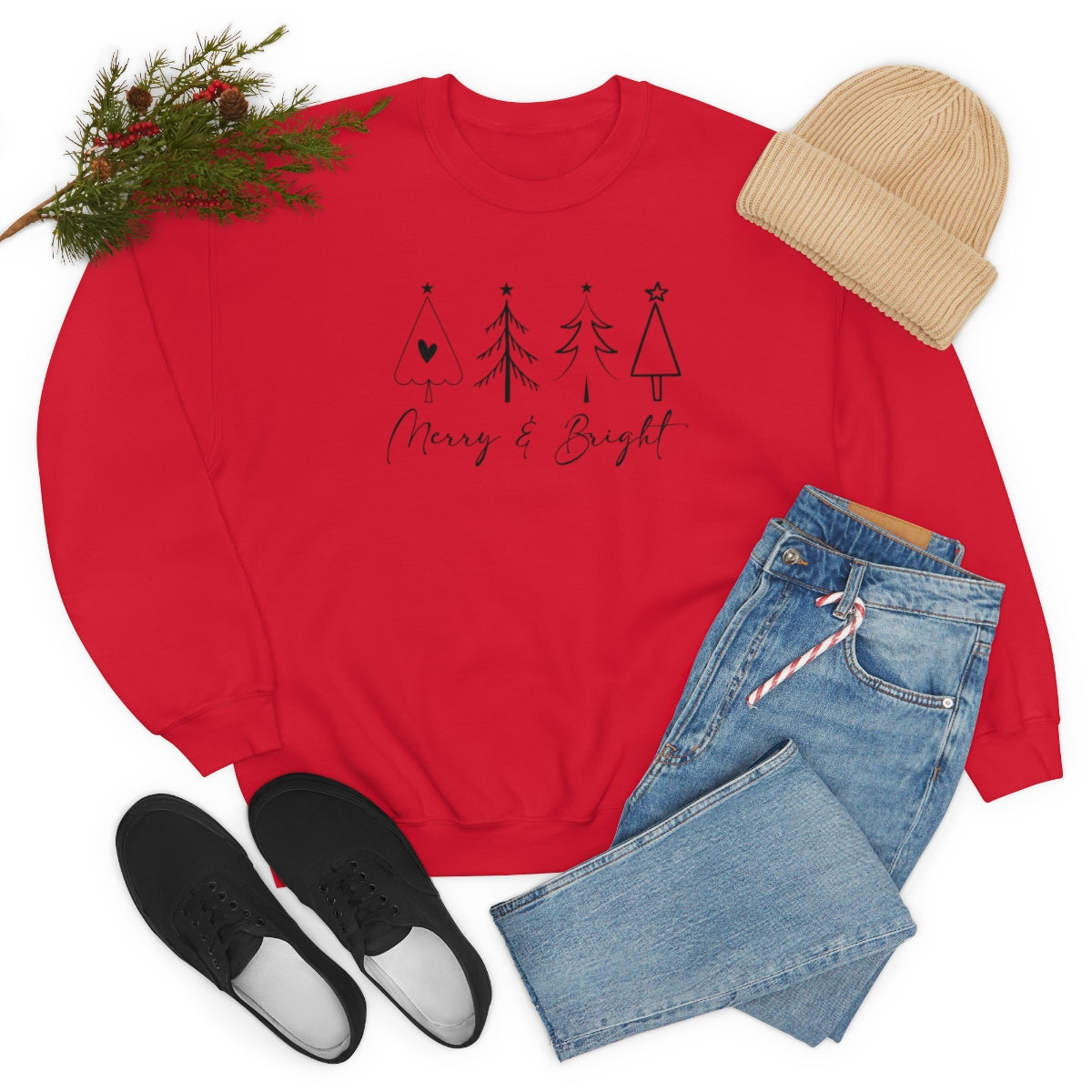 Merry & Bright Simple Christmas Xmas Trees Holiday Sweatshirt