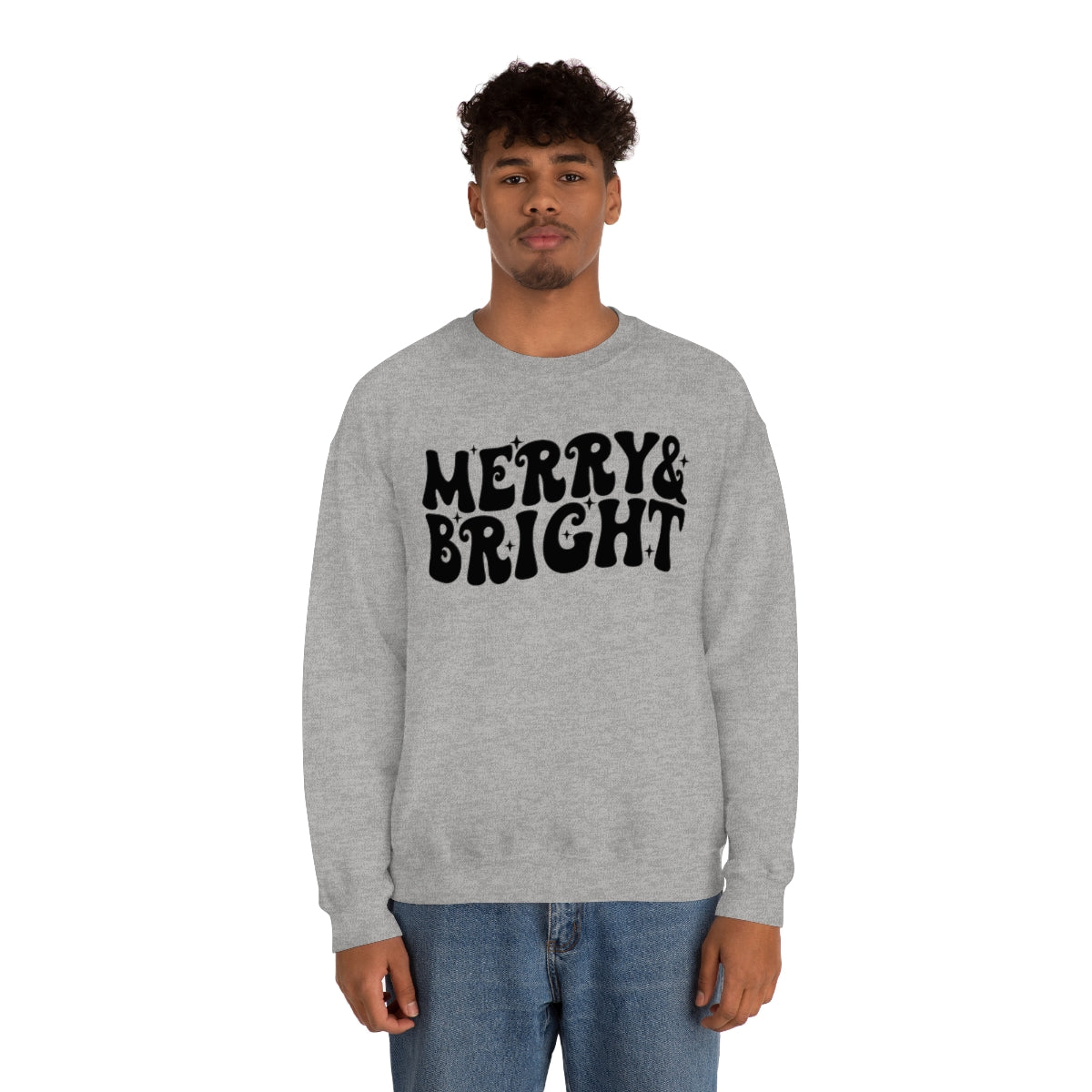 Merry and Bright Retro Lettering Design on Unisex Heavy Blend™ Crewneck Sweatshirt