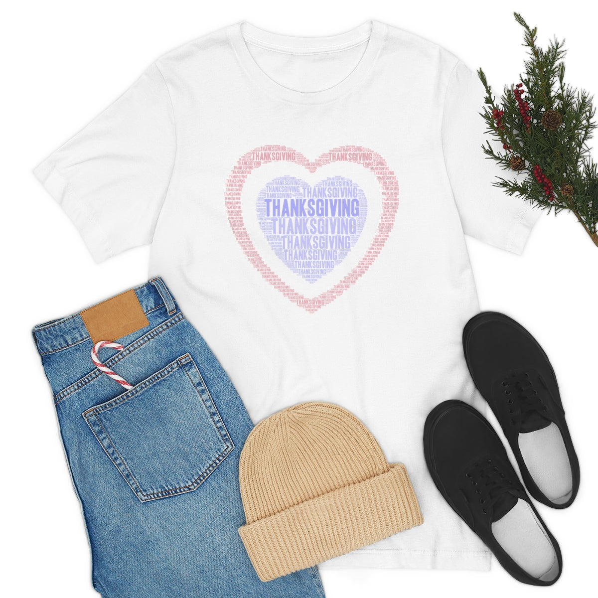 Cute Heart Thanksgiving Tshirt Design | Thanksgiving TShirt | Thanksgiving T-Shirt | Thanksgiving Teeshirt Design on Unisex Jersey Short Sleeve Tee