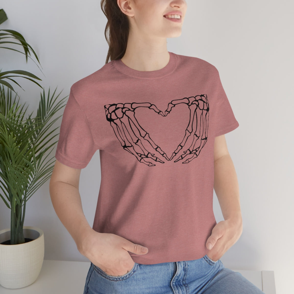 Skeleton Heart Hands TShirt, Funny Shirt, Halloween Lover Gift on Unisex Jersey Short Sleeve Tee