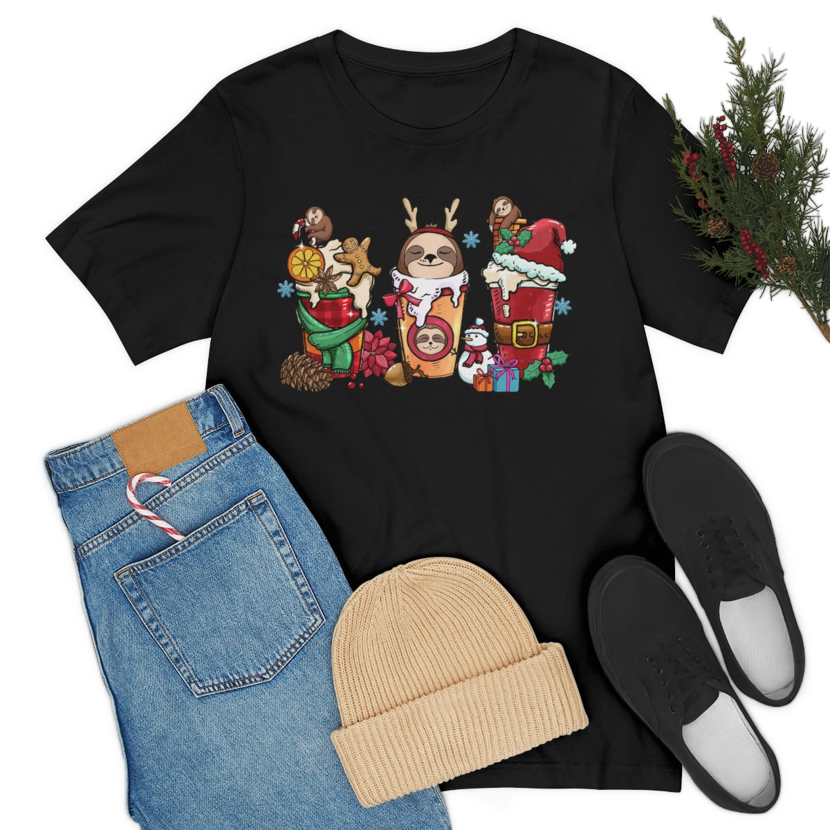 Cute Sloth Christmas Coffee Cup Xmas Tshirt