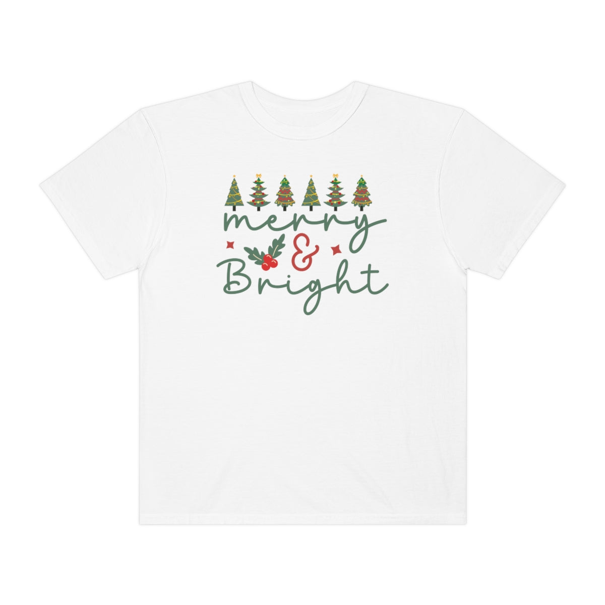 Merry & Bright Cute Words & Trees Christmas Holiday Tshirt