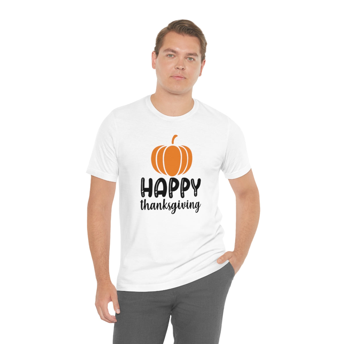 Happy Thanksgiving Pumpkin Tshirt Design | Thanksgiving TShirt | Thanksgiving T-Shirt | Thanksgiving Teeshirt Design on Unisex Jersey Short Sleeve Tee