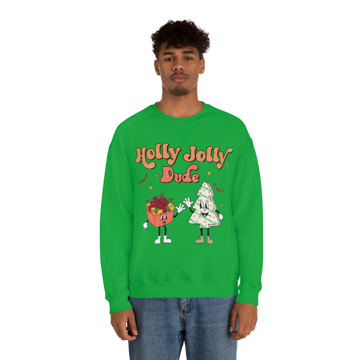 Holly Jolly Dude Groovy Retro Vintage Style Christmas Xmas Holiday Sweatshirt