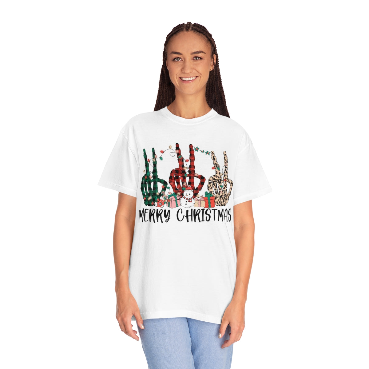 Triple Peace Sign Skeleton Merry Christmas Holiday Tshirt