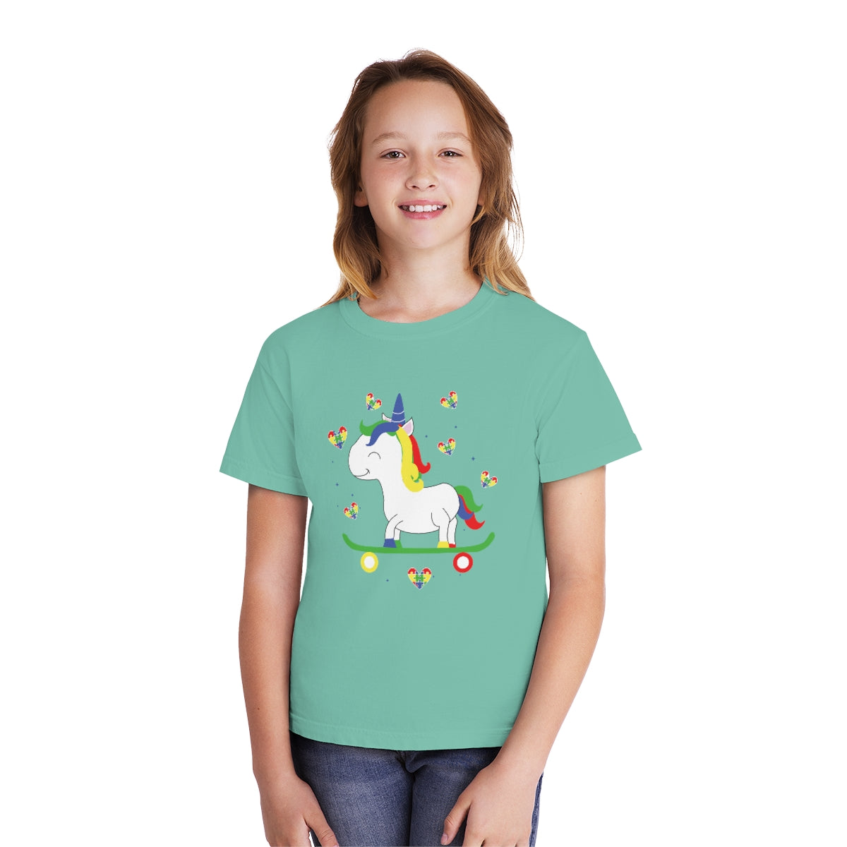 Autism Unicorn Skateboarding Youth Midweight Tshirt