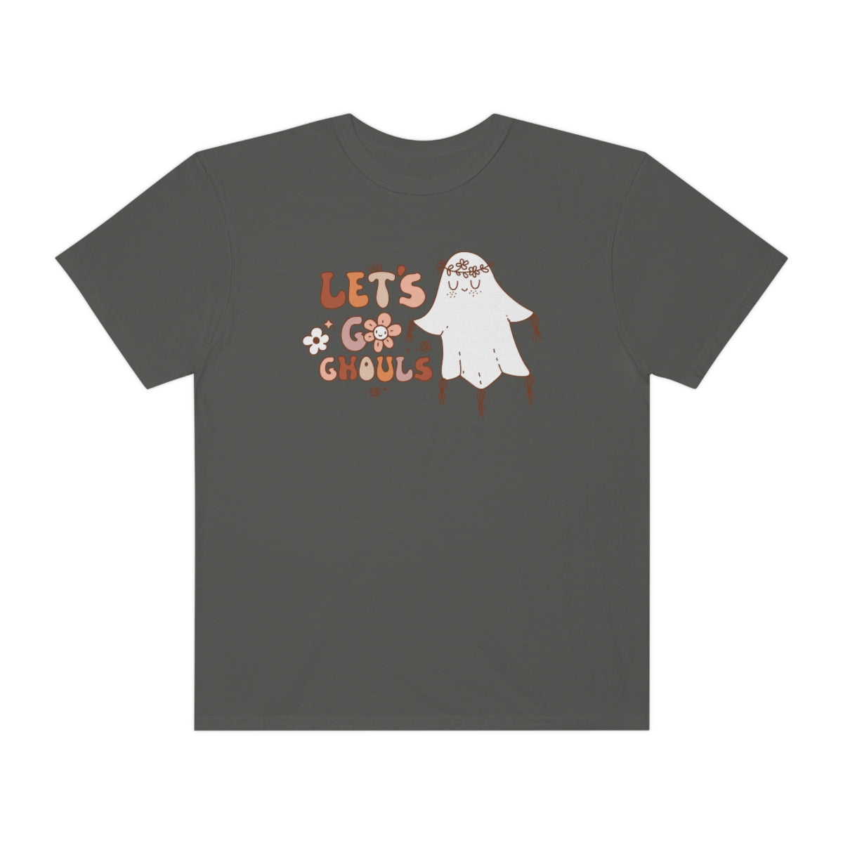 Let's Go Ghouls Cute Ghost with Retro Lettering Design, Halloween Tshirt, Funny Tshirt Design on Unisex Garment-Dyed T-shirt