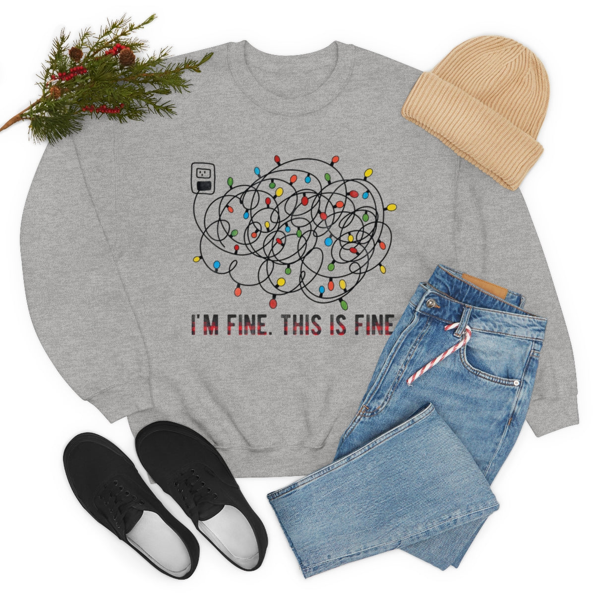 It's Fine, This is Fine Christmas Lights Sweatshirt