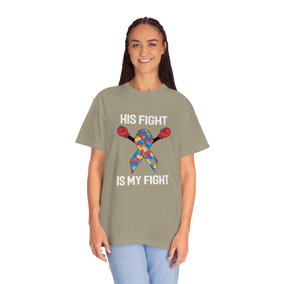 His Fight is My Fight Autism Awareness Ribbon w Boxing Gloves Tshirt