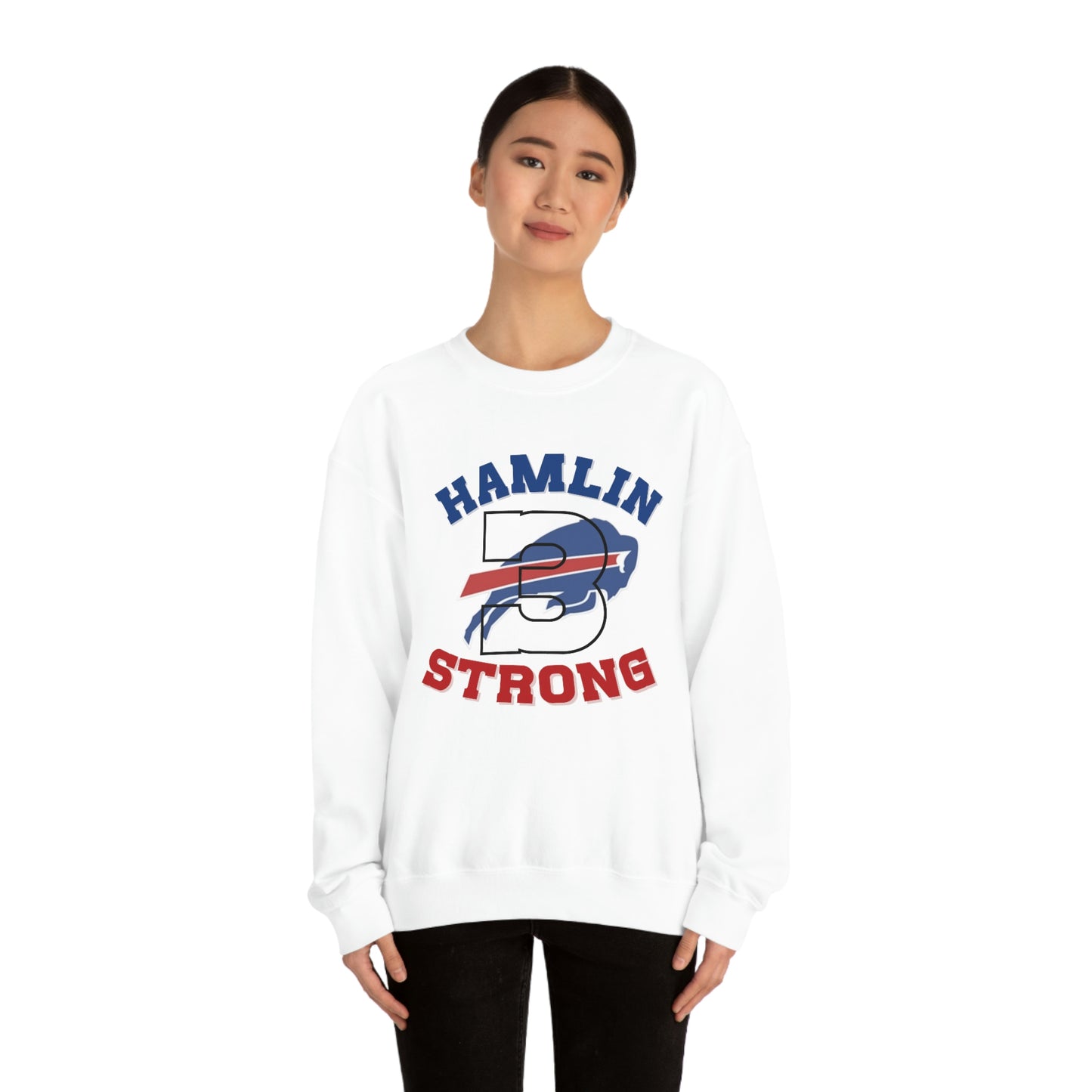 Hamlin Strong #3 Damar Hamlin Buffalo Bills Logo Crewneck Sweatshirt