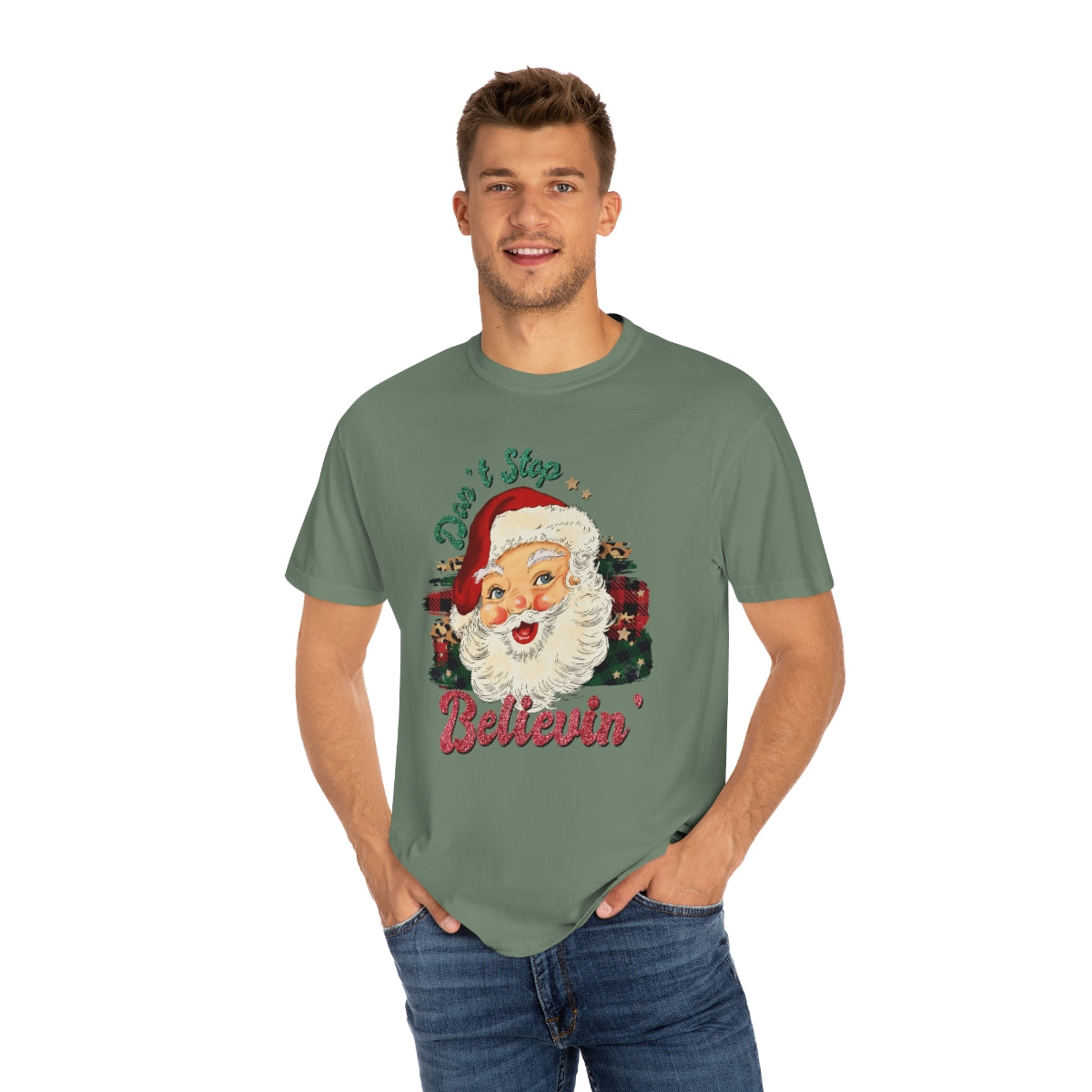 Don't Stop Believing Vintage Classic Santa Christmas Tshirt