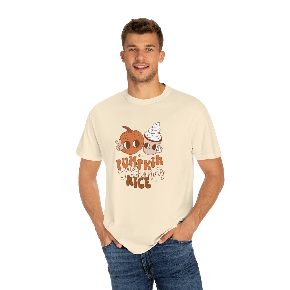 Pumpkin Spice Everything Cute Coffee & Pumpkin Halloween Design, Halloween Tshirt, Funny Tshirt Design on Unisex Garment-Dyed T-shirt