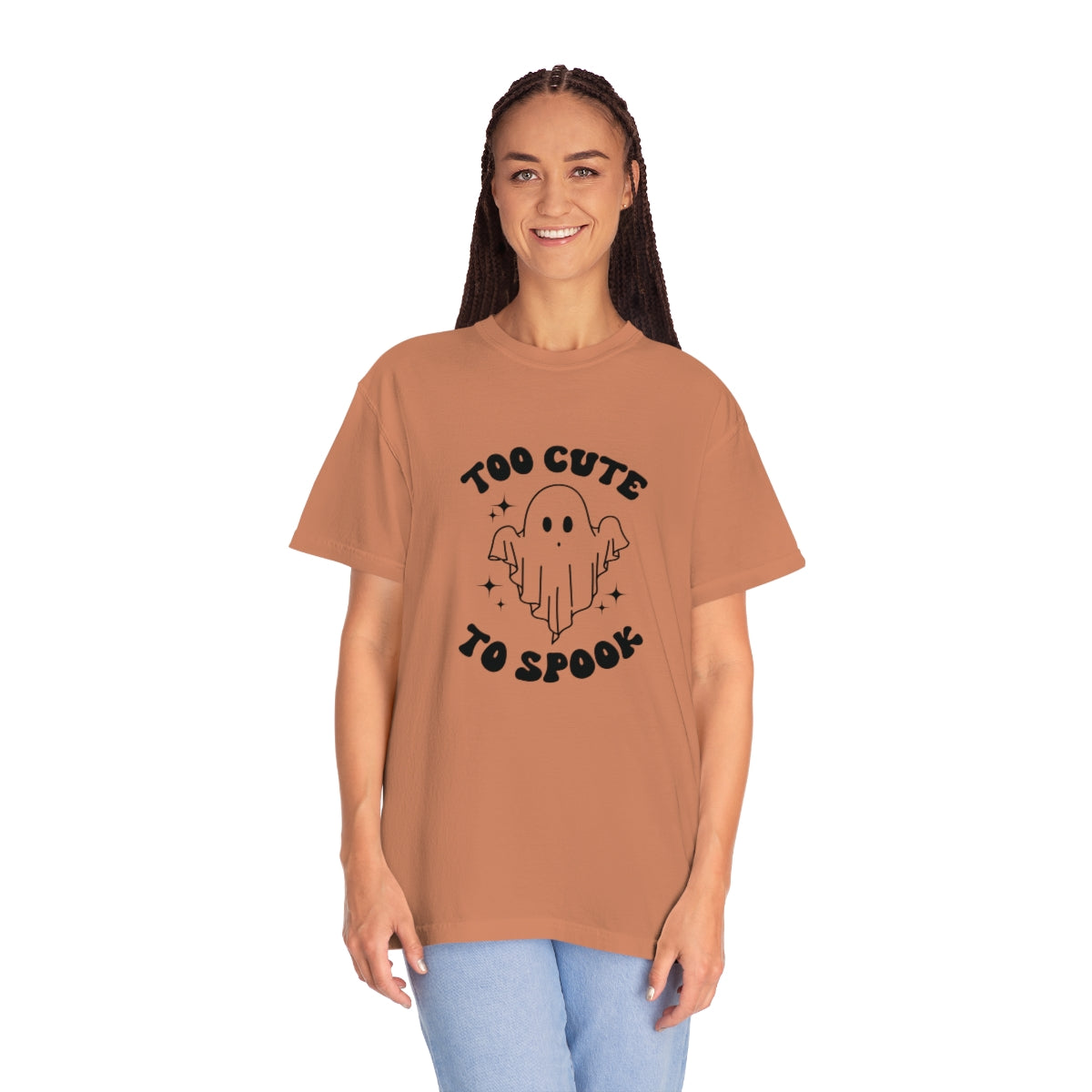 Too Cute to Spook Ghost Halloween Tshirt Design on Unisex Garment-Dyed T-shirt