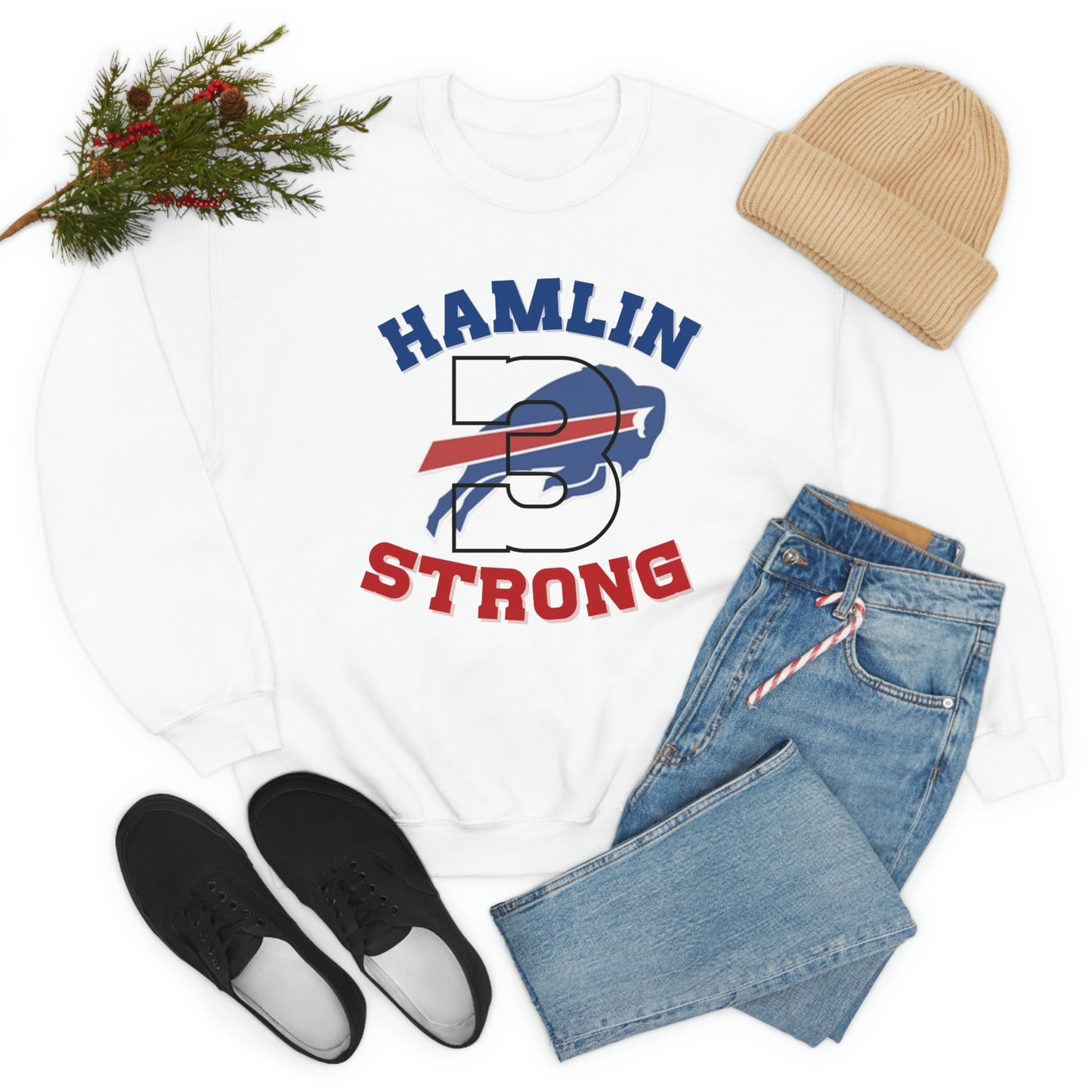 Hamlin Strong #3 Damar Hamlin Buffalo Bills Logo Crewneck Sweatshirt