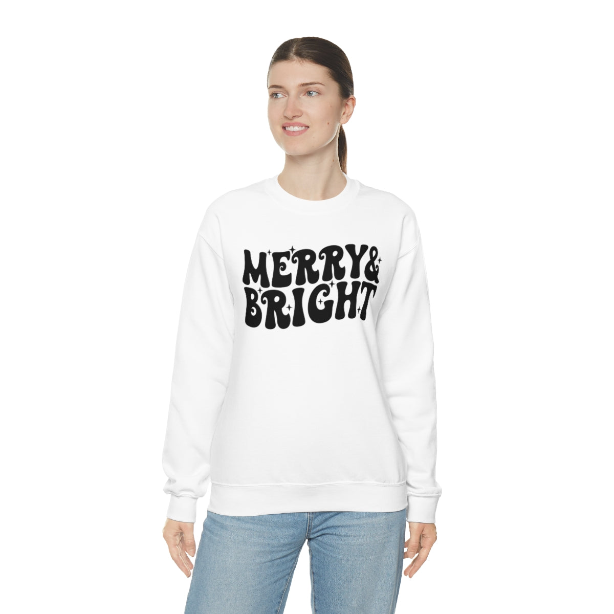 Merry and Bright Retro Lettering Design on Unisex Heavy Blend™ Crewneck Sweatshirt