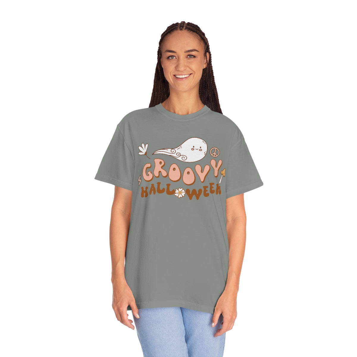 Happy Groovy Halloween Cute Retro Lettering Design, Halloween Tshirt, Funny Tshirt Design on Unisex Garment-Dyed T-shirt