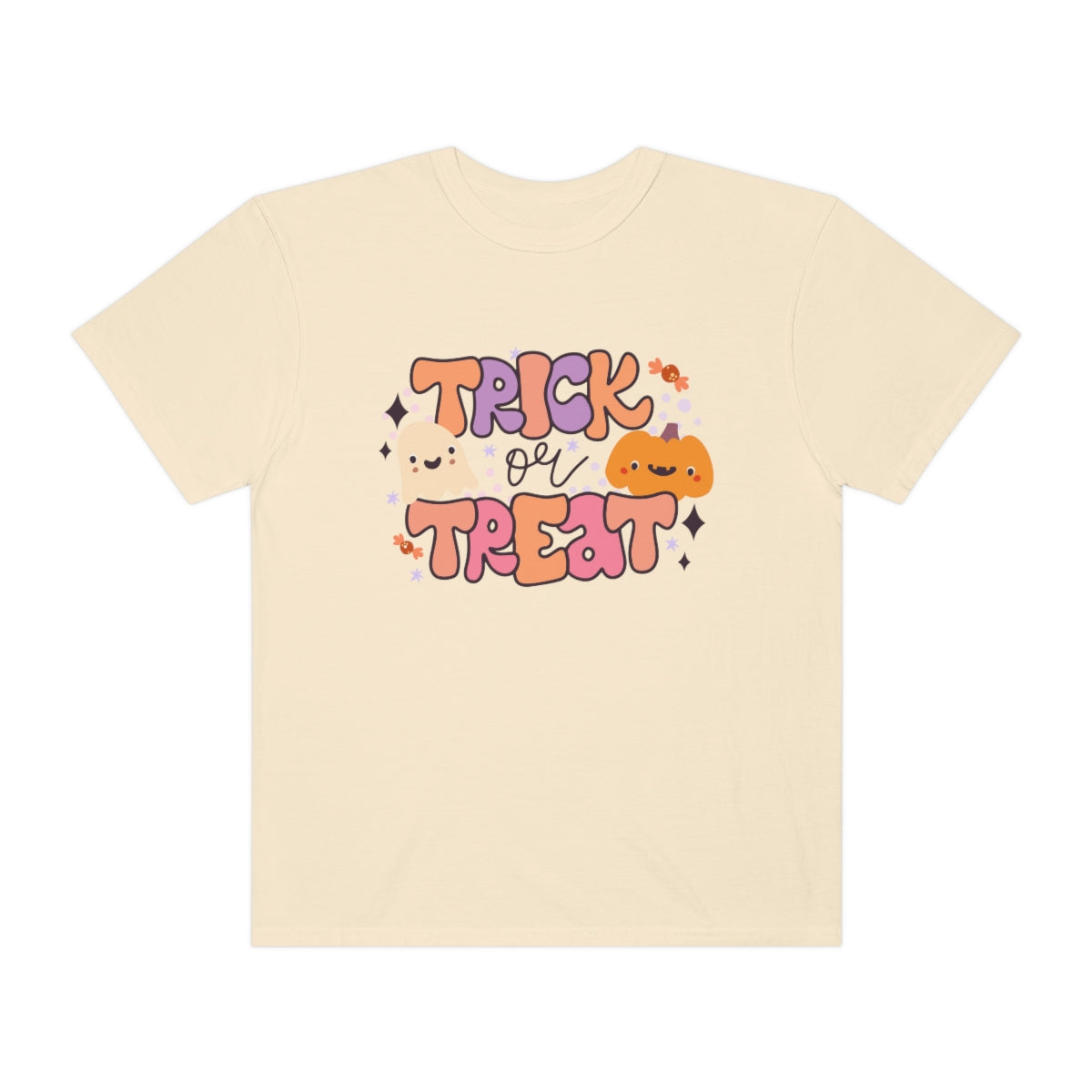 Trick or Treat Pumpkin Halloween Design, Halloween Tshirt, Funny Tshirt Design on Unisex Garment-Dyed T-shirt