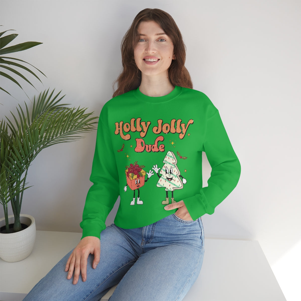 Holly Jolly Dude Groovy Retro Vintage Style Christmas Xmas Holiday Sweatshirt