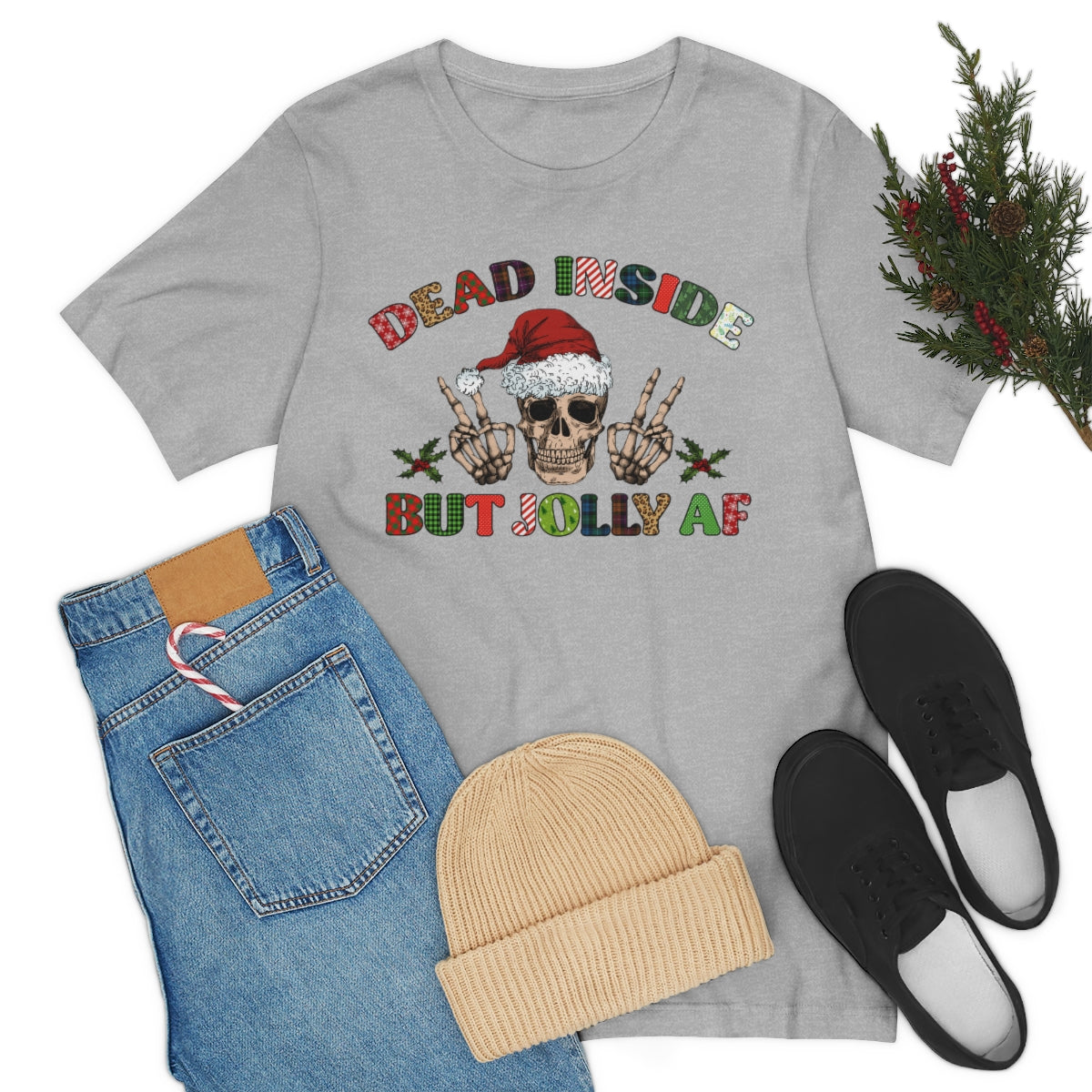 Dead but Jolly AF Skeleton Spooky Christmas Tshirt