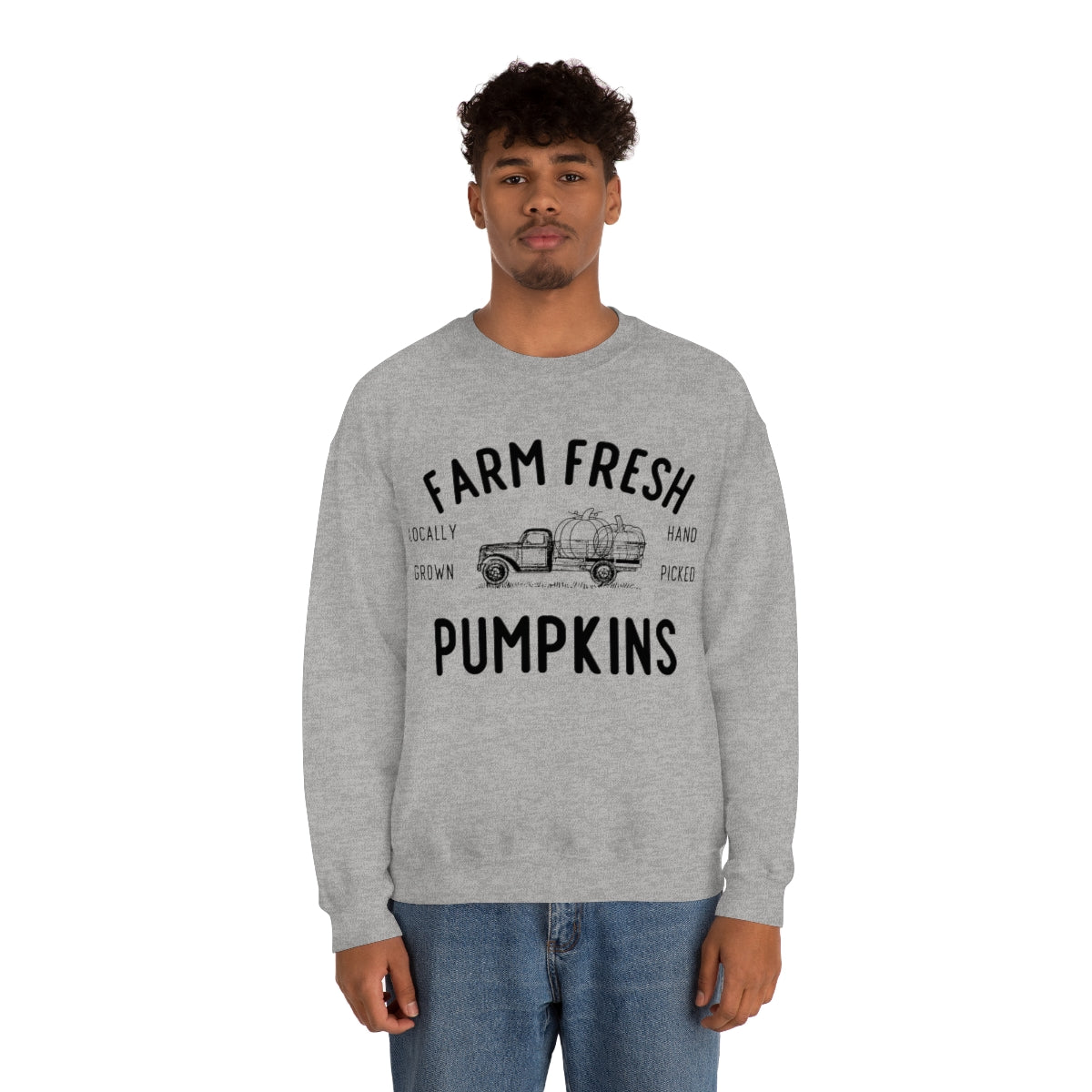 Farm Fresh Pumpkin Sweatshirt, Halloween Crewneck Sweatshirt, Halloween Sweater, Spooky Season, Fall Theme on Unisex Heavy Blend™ Crewneck Sweatshirt