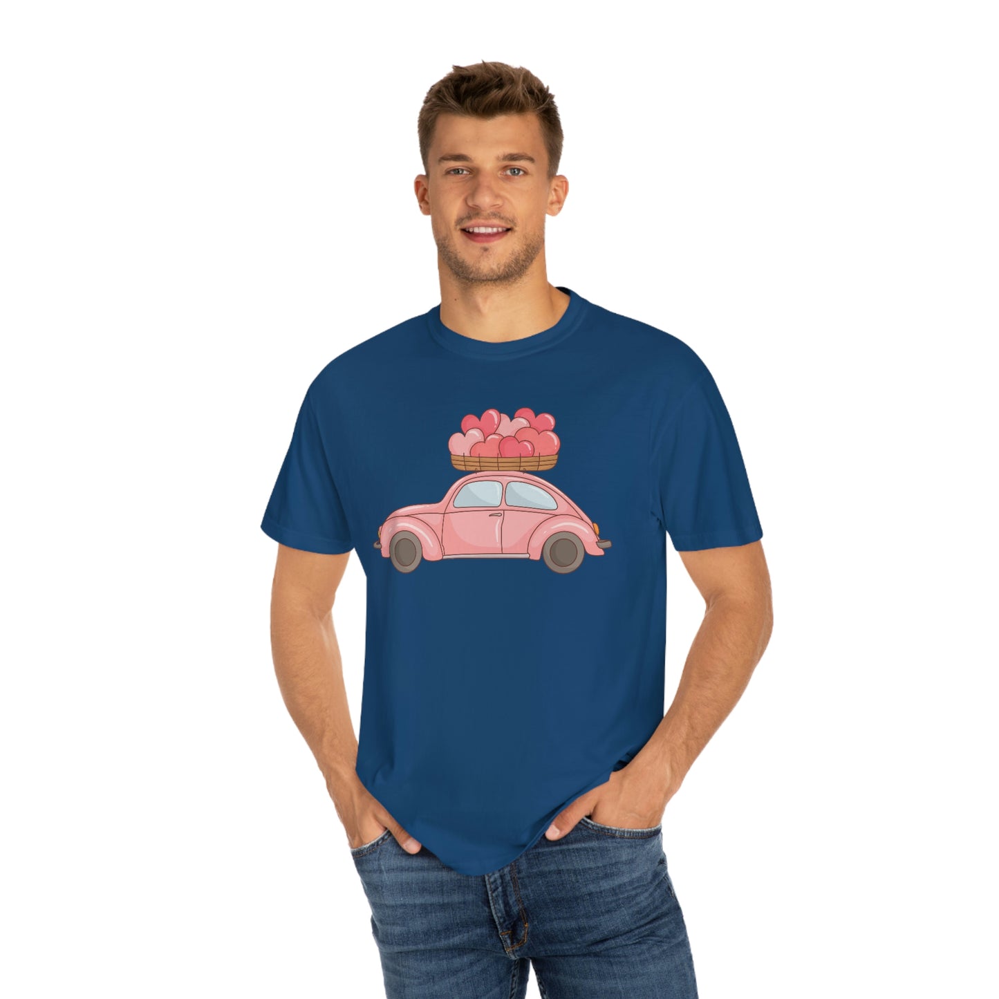 Cute Beetle Car Retro Car Bug with Hearts Valentines Day Tshirt