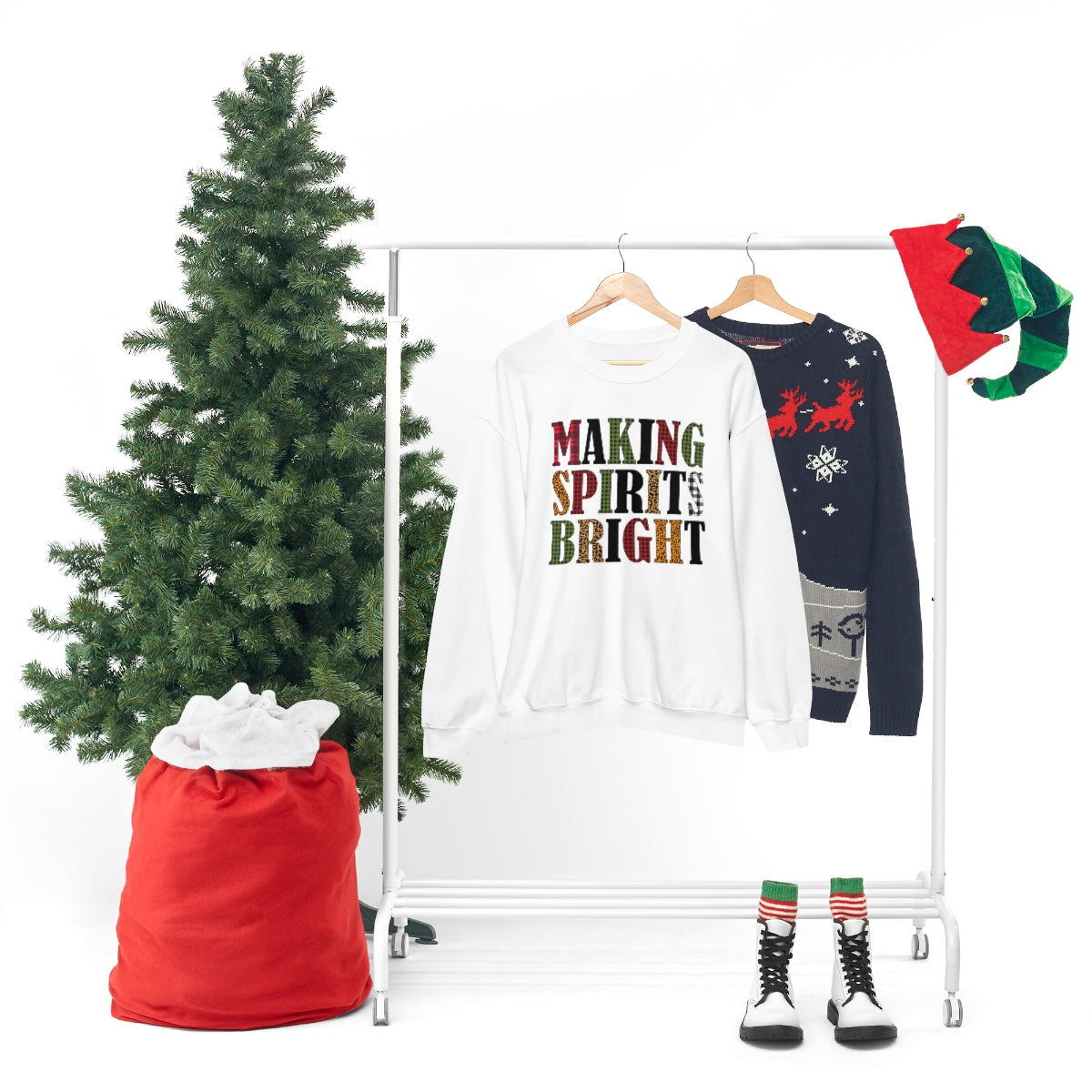 Making Spirits Bright Plaid Lettering Christmas Sweatshirt