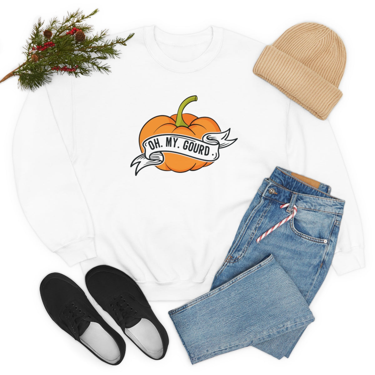 Oh My Gourd! Thanksgiving Pumpkin Sweatshirt Design on Unisex Heavy Blend™ Crewneck Sweatshirt