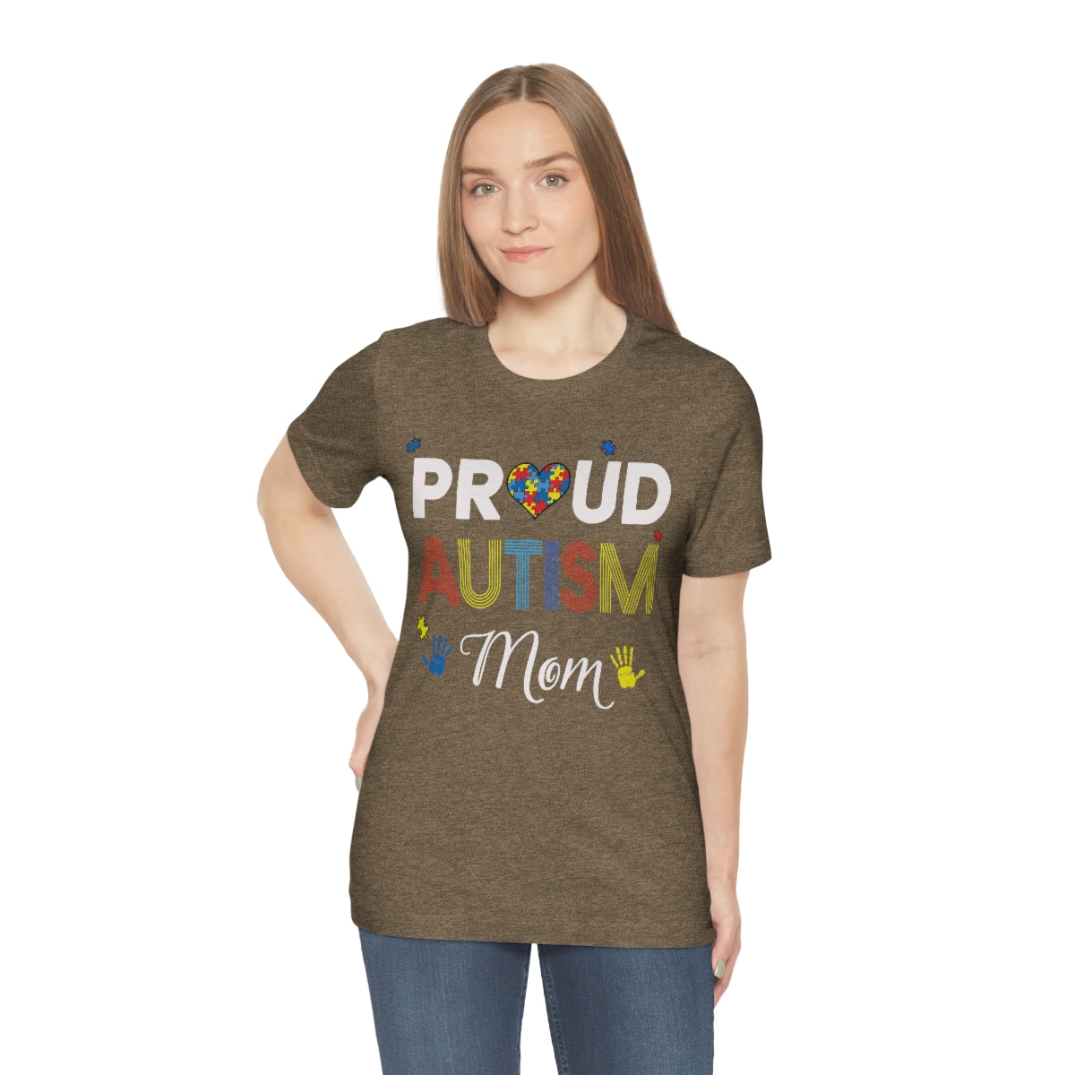 Proud Autism Mom with Handprints Puzzle Pieces Tshirt