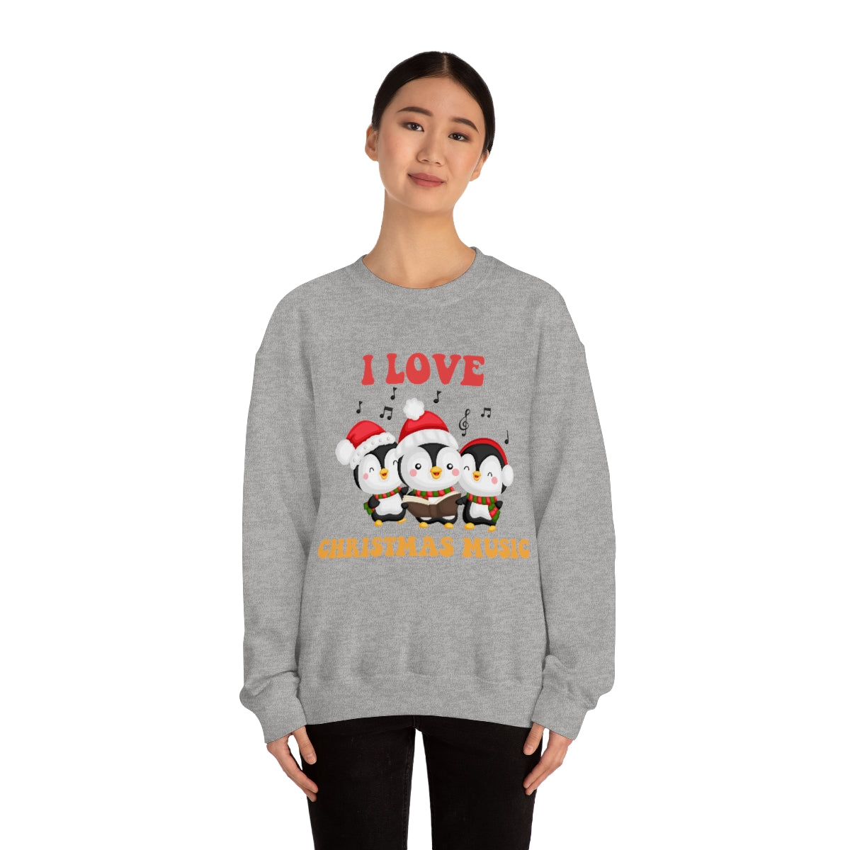 Cute I Love Christmas Music Singing Caroling Penguins Xmas Holiday Sweatshirt